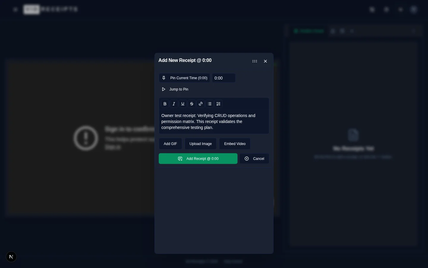 The video page where you can add receipts to any YouTube video