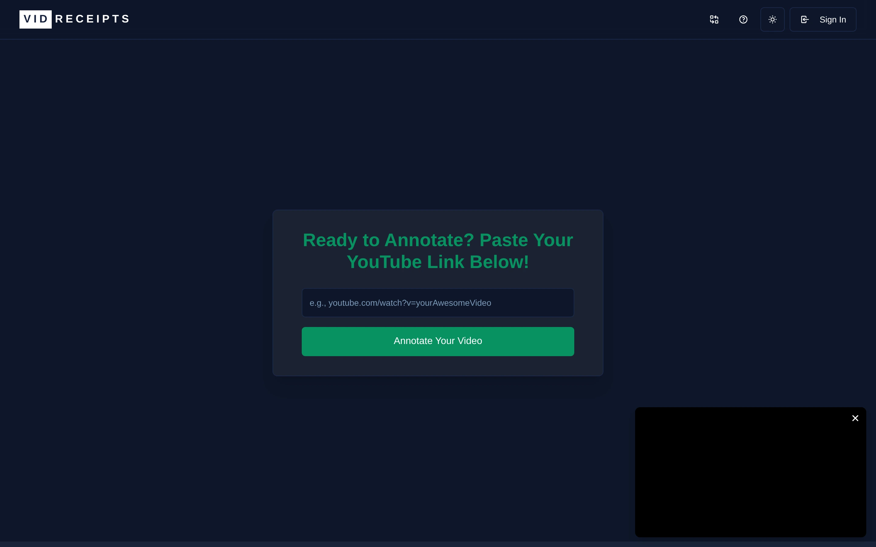 The video URL input section where you paste a YouTube link